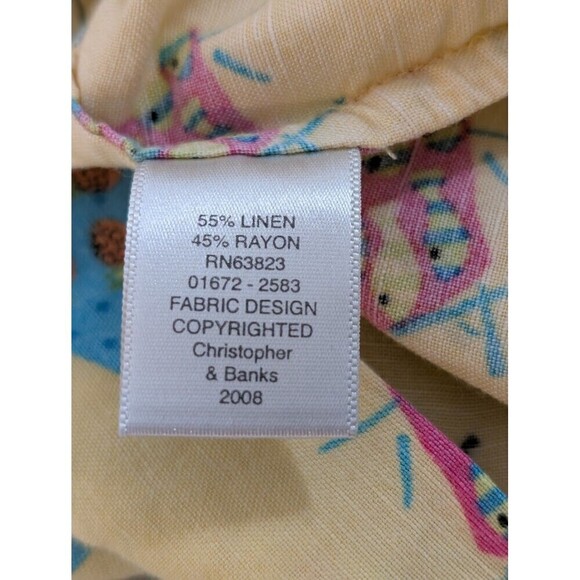 2008 Christopher & Banks Linen Blend Shirt Women Large Yellow Beach Motif Cruise - Picture 9 of 13